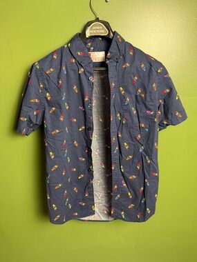 Men's Navy Short-Sleeve Button-Down Shirt rainbow ice cream cones “pride”